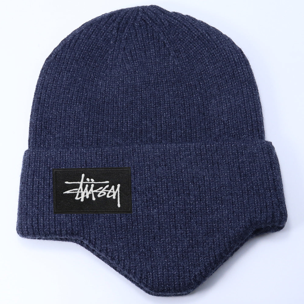 Stussy Hat Winter Knitted Hat Men's and Women's Warm Ear Protector Outdoor Wool Hat